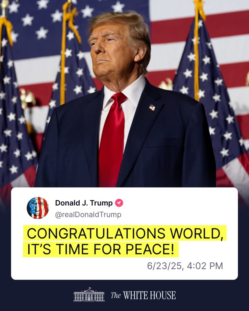 Trump anuncia alto al fuego entre Irán e Israel: “¡La guerra ha terminado!”