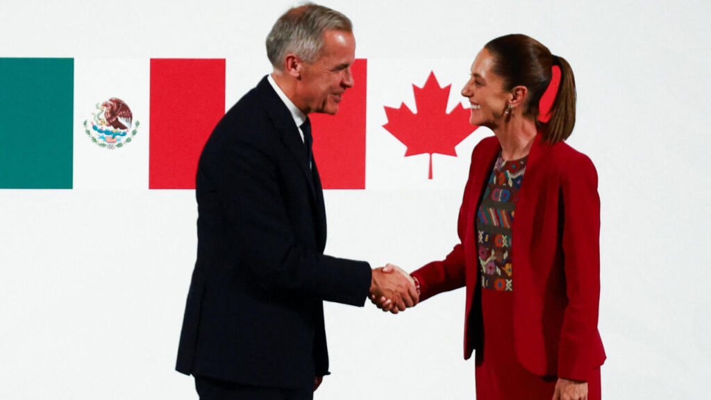 Sheinbaum recibe al primer ministro de Canadá en Palacio Nacional